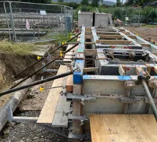 Reinforced concrete column being cast on-site