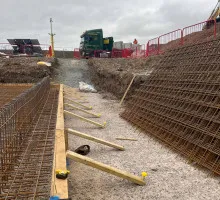 High-strength concrete foundation with rebar grid