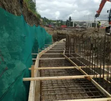 Wood formwork and reinforcing steel bars use in construction site